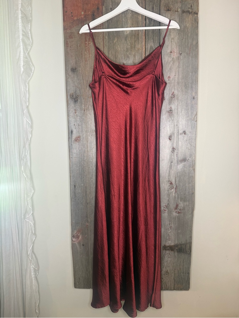 OAK + FORT Cowl Neck Satin Slip Maxi Dress - Rust/ Burgundy Large - Picture 7 of 12